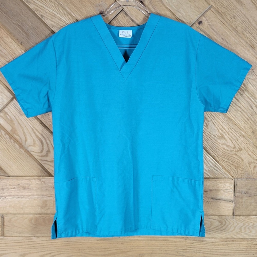 WS Womens V Neck Medical Nursing Scrub Top With Pockets Size M Teal